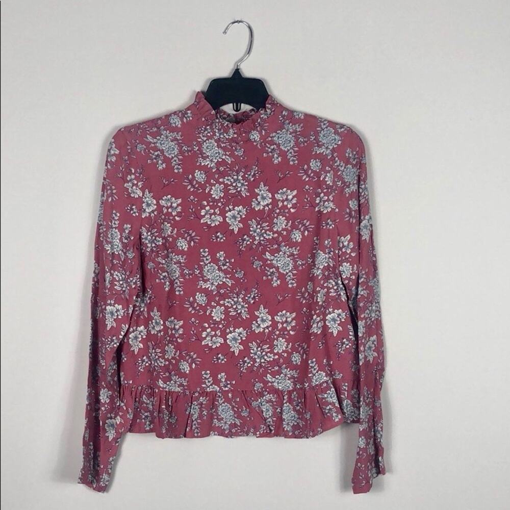 Code Mode Top Pink Ruffle Mock Neck Floral - Picture 5 of 7